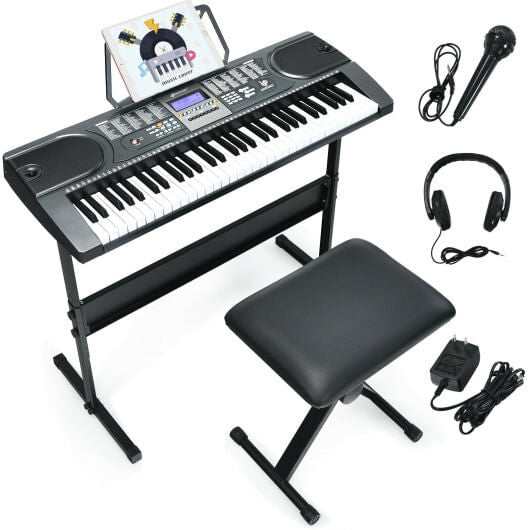 61 - Key Electronic Keyboard Piano Starter Set with Stand Bench and Headphones - Freeyouthzbandz