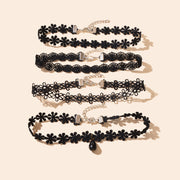 4 pcs/set Gothic Vintage Black Lace Flower Tattoo Choker Stretch Necklace set - Freeyouthzbandz