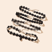 4 pcs/set Gothic Vintage Black Lace Flower Tattoo Choker Stretch Necklace set - Freeyouthzbandz