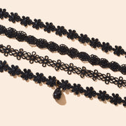 4 pcs/set Gothic Vintage Black Lace Flower Tattoo Choker Stretch Necklace set - Freeyouthzbandz