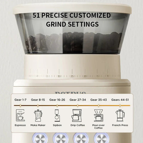 Electric Coffee Bean Grinder with 51 Precise Settings - Freeyouthzbandz