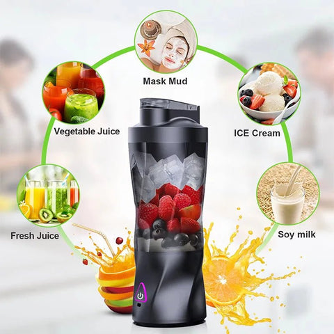 700ML Portable Electric Juice Cup High Powered USB Blender Black - Freeyouthzbandz