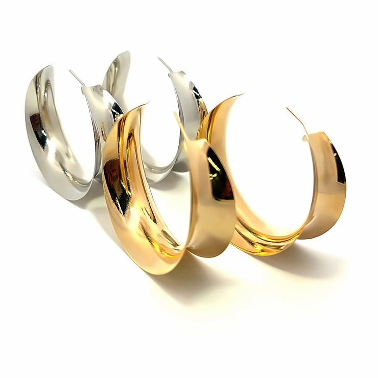 18K Gold Filled Curved Wide Minimalist Hoops (J305 - J307)(L395) - Freeyouthzbandz