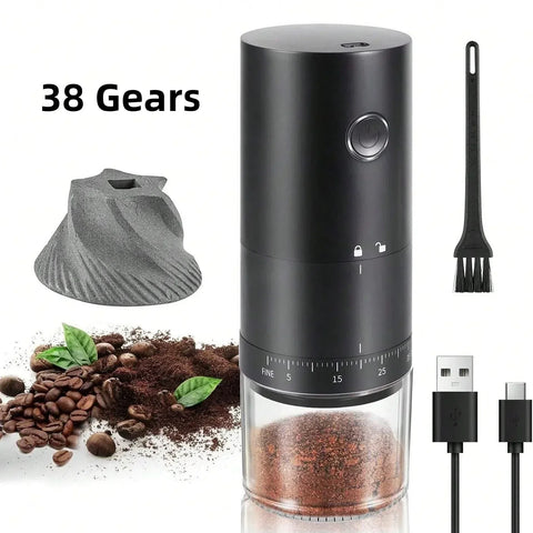 Portable Electric Coffee Grinder 38 Setting Adjustable Ceramic Burr Black - Freeyouthzbandz