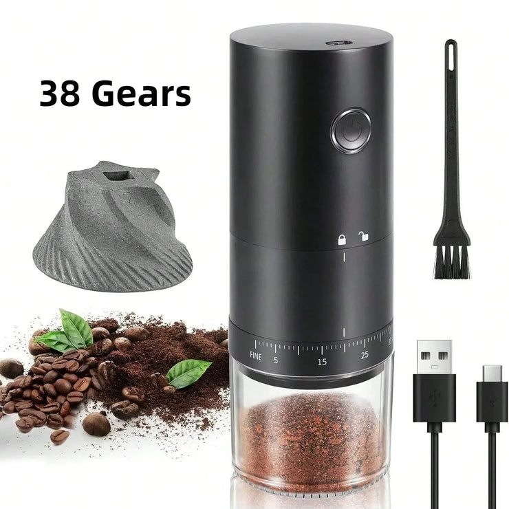 Portable Electric Coffee Grinder 38 Setting Adjustable Ceramic Burr Black - Freeyouthzbandz