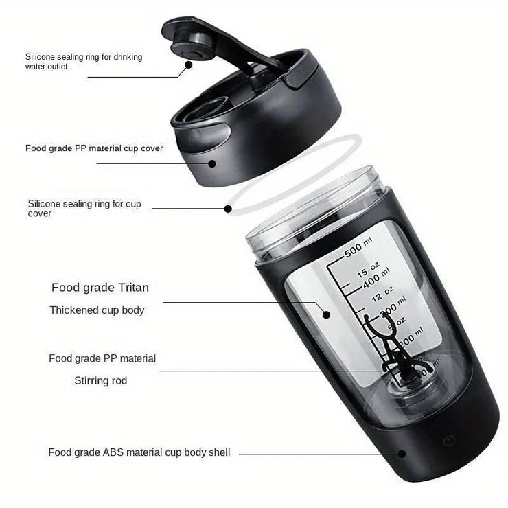 500ML Electric Shaker Bottle USB C Rechargeable Automatic Mixer Black - Freeyouthzbandz