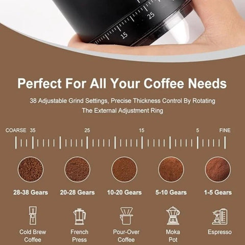Portable Electric Coffee Grinder 38 Setting Adjustable Ceramic Burr Black - Freeyouthzbandz