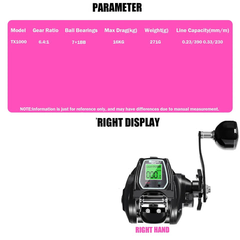 Large Electronic Baitcasting Reel Digital Display Right Hand Black - Freeyouthzbandz