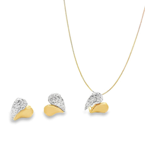 Two Tone Heart Earrings and Necklace Set (G228A) - Freeyouthzbandz
