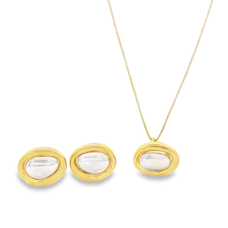 Two Tone Geometric Center Stone Jewelry Set (G226A) - Freeyouthzbandz