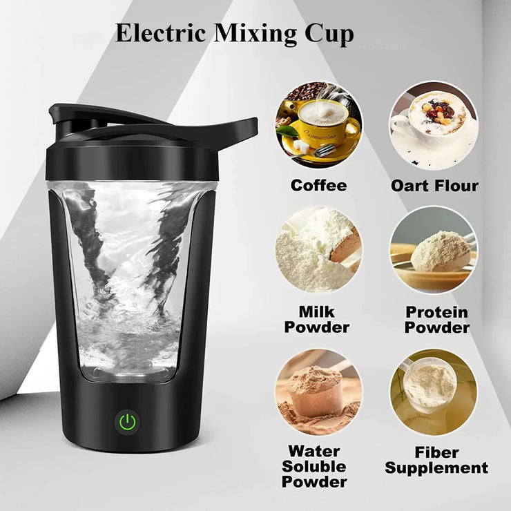 Portable Electric Protein Shaker Bottle 450ML Self - Mixing Blender Cup Black - Freeyouthzbandz