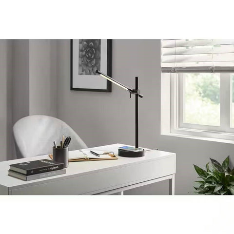 Modern LED Desk Light Table Lamp with Wireless Cell Charging Pad in Black - Freeyouthzbandz