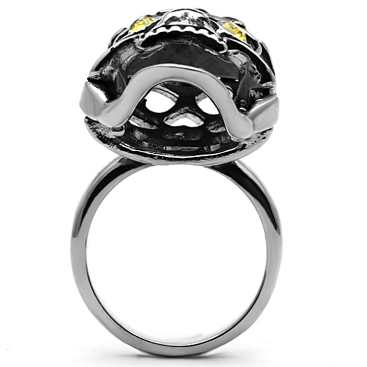 TK1114 - High polished (no plating) Stainless Steel Ring with Top Grade Crystal in Topaz - Freeyouthzbandz