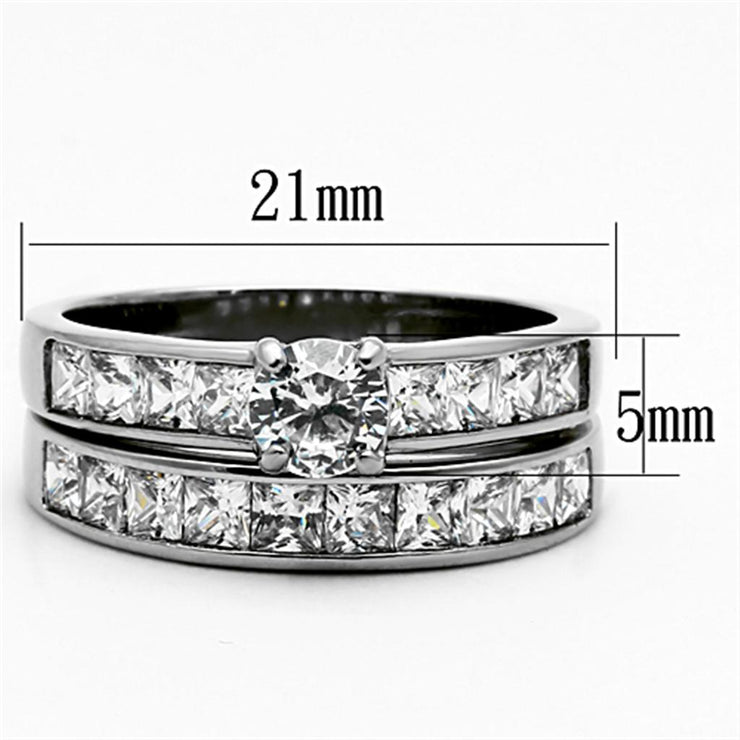 TK1321 - High polished (no plating) Stainless Steel Ring with AAA Grade CZ in Clear - Freeyouthzbandz