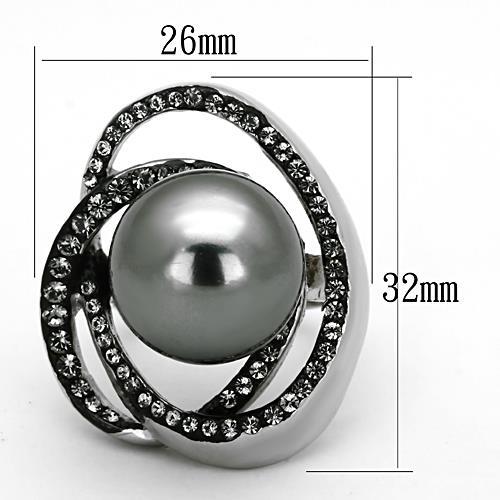 TK1371 - High polished (no plating) Stainless Steel Ring with Synthetic Pearl in Gray - Freeyouthzbandz