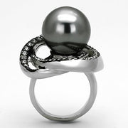 TK1371 - High polished (no plating) Stainless Steel Ring with Synthetic Pearl in Gray - Freeyouthzbandz