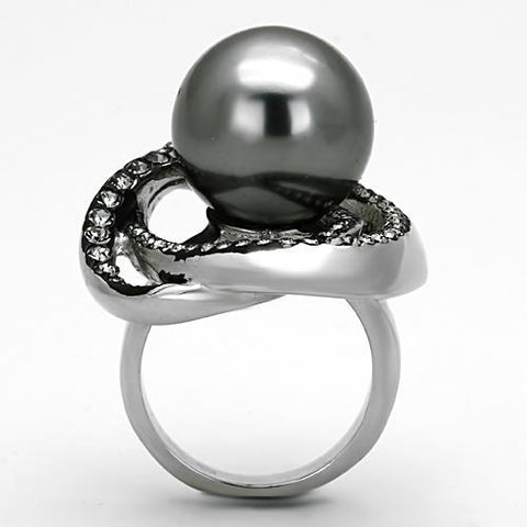 TK1371 - High polished (no plating) Stainless Steel Ring with Synthetic Pearl in Gray - Freeyouthzbandz
