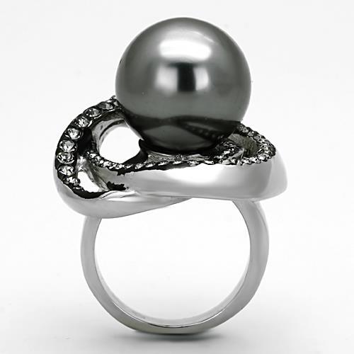 TK1371 - High polished (no plating) Stainless Steel Ring with Synthetic Pearl in Gray - Freeyouthzbandz