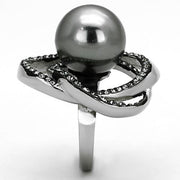 TK1371 - High polished (no plating) Stainless Steel Ring with Synthetic Pearl in Gray - Freeyouthzbandz