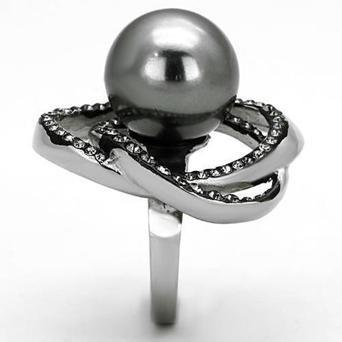 TK1371 - High polished (no plating) Stainless Steel Ring with Synthetic Pearl in Gray - Freeyouthzbandz
