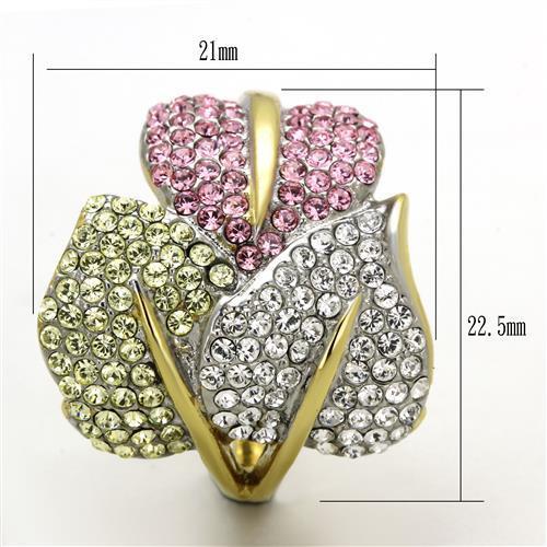 TK1441 - Two - Tone IP Gold (Ion Plating) Stainless Steel Ring with Top Grade Crystal in Multi Color - Freeyouthzbandz