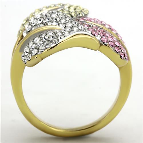 TK1441 - Two - Tone IP Gold (Ion Plating) Stainless Steel Ring with Top Grade Crystal in Multi Color - Freeyouthzbandz