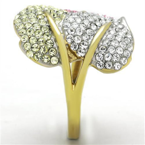 TK1441 - Two - Tone IP Gold (Ion Plating) Stainless Steel Ring with Top Grade Crystal in Multi Color - Freeyouthzbandz