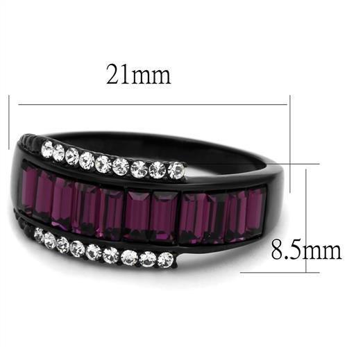 TK2191 - IP Black(Ion Plating) Stainless Steel Ring with Top Grade Crystal in Amethyst - Freeyouthzbandz