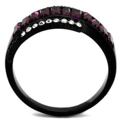 TK2191 - IP Black(Ion Plating) Stainless Steel Ring with Top Grade Crystal in Amethyst - Freeyouthzbandz