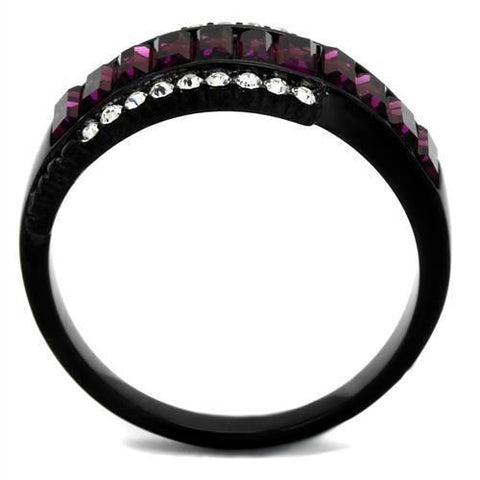 TK2191 - IP Black(Ion Plating) Stainless Steel Ring with Top Grade Crystal in Amethyst - Freeyouthzbandz