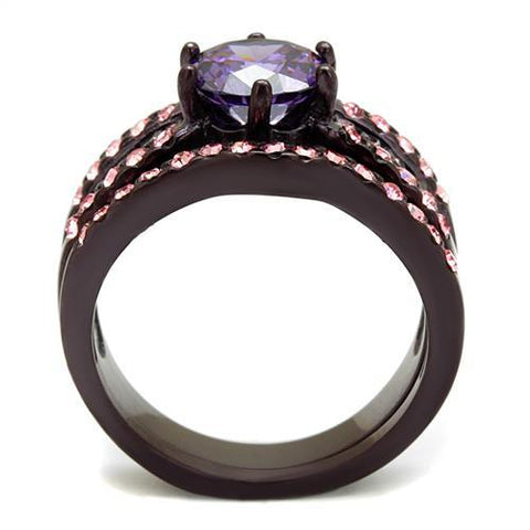 TK2652 - IP Dark Brown (IP coffee) Stainless Steel Ring with AAA Grade CZ in Amethyst - Freeyouthzbandz