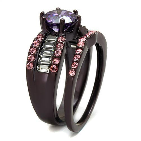 TK2652 - IP Dark Brown (IP coffee) Stainless Steel Ring with AAA Grade CZ in Amethyst - Freeyouthzbandz