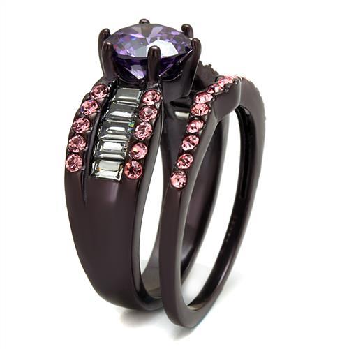 TK2652 - IP Dark Brown (IP coffee) Stainless Steel Ring with AAA Grade CZ in Amethyst - Freeyouthzbandz