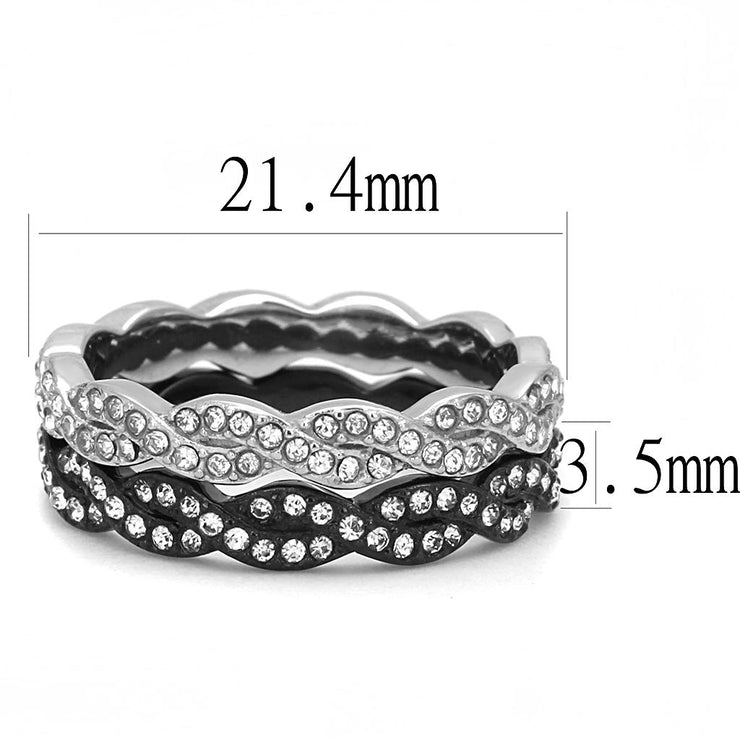 TK3265 - Two - Tone IP Black (Ion Plating) Stainless Steel Ring with Top Grade Crystal in Clear - Freeyouthzbandz