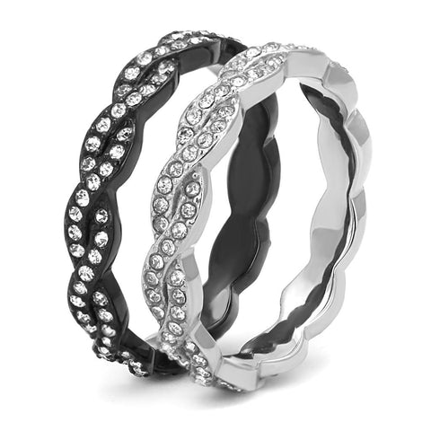 TK3265 - Two - Tone IP Black (Ion Plating) Stainless Steel Ring with Top Grade Crystal in Clear - Freeyouthzbandz