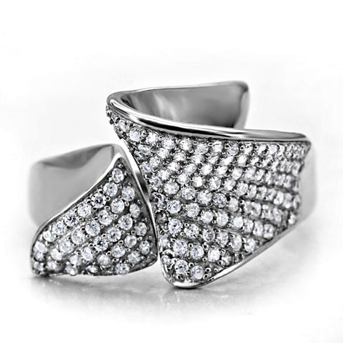 TS032 - Rhodium 925 Sterling Silver Ring with AAA Grade CZ in Clear - Freeyouthzbandz