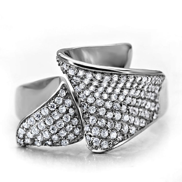 TS032 - Rhodium 925 Sterling Silver Ring with AAA Grade CZ in Clear - Freeyouthzbandz