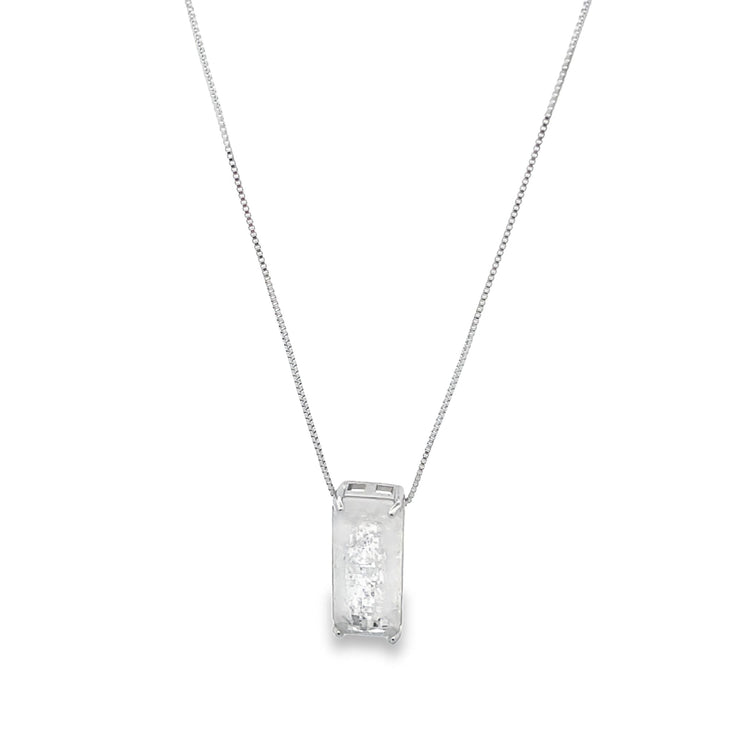Clear Rectangle Gemstone Pendant Box Chain Necklace (G220) - Freeyouthzbandz