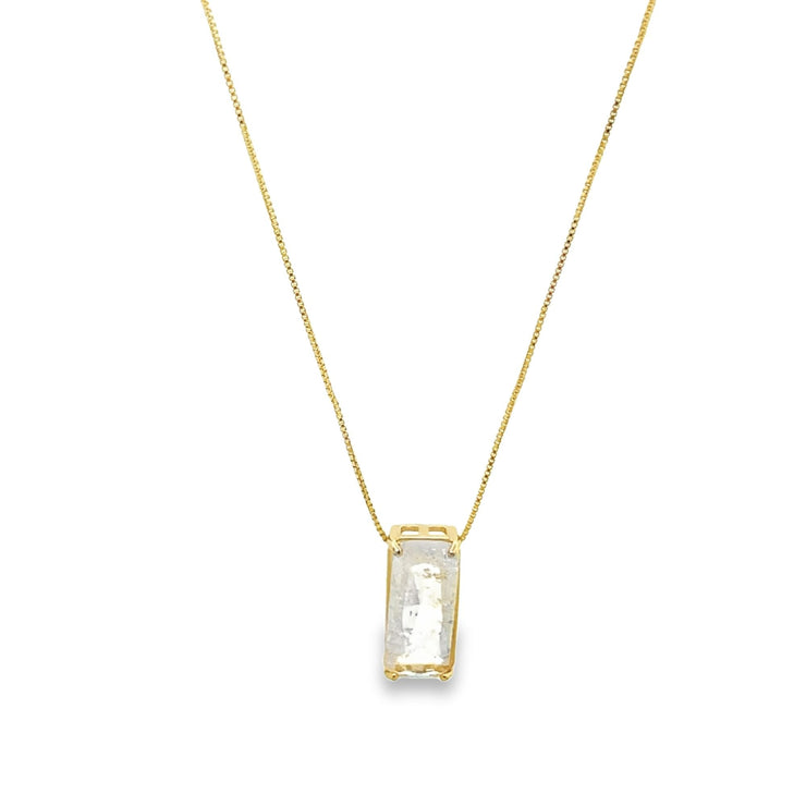 Clear Rectangle Gemstone Pendant Box Chain Necklace (G220) - Freeyouthzbandz