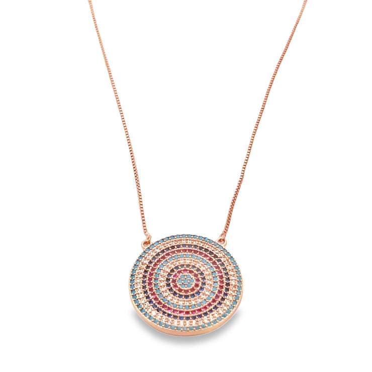Colorful Pave Disc Circle Pendant Necklace & Stud Earrings Set (G214) - Freeyouthzbandz