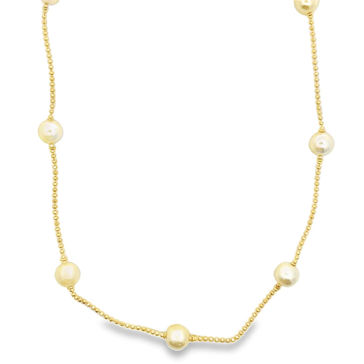 Ball Chain With 8mm Synthetic Pearls Necklace (F250) - Freeyouthzbandz