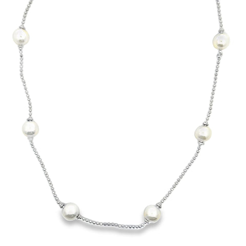 Ball Chain With 8mm Synthetic Pearls Necklace (F250) - Freeyouthzbandz