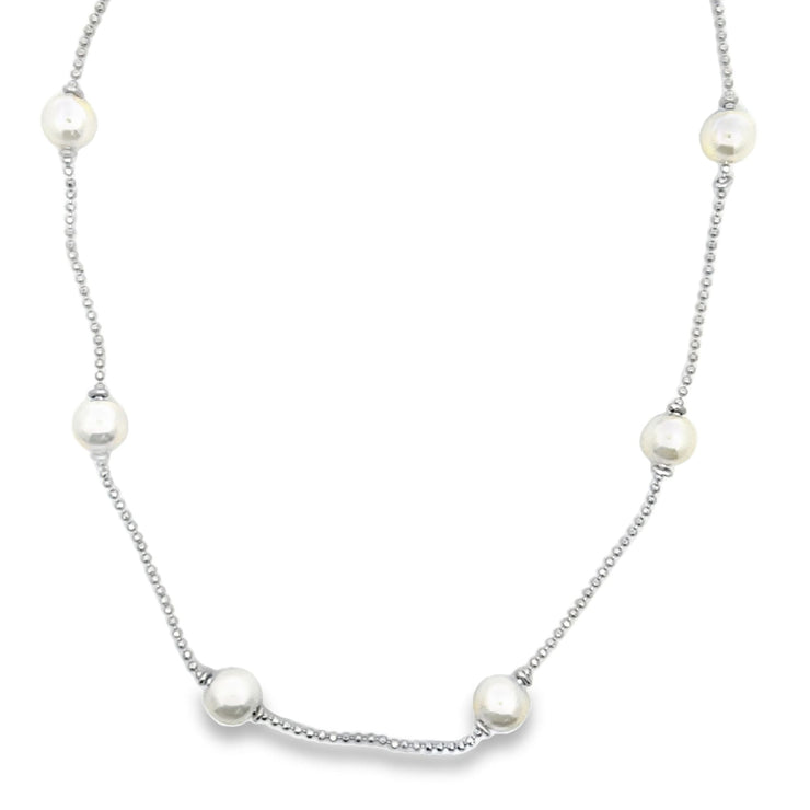 Ball Chain With 8mm Synthetic Pearls Necklace (F250) - Freeyouthzbandz