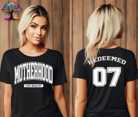 Christian Tshirt - Motherhood is my ministry - Varsity Style Tee - Freeyouthzbandz