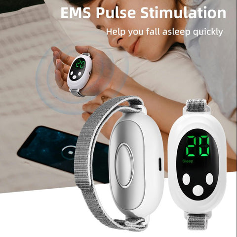 NNEDSZ White Portable Sleep Aid Device - EMS Pulse Relaxation & Stress Relief Gadget with LED Display, Adjustable Wrist Strap - Freeyouthzbandz
