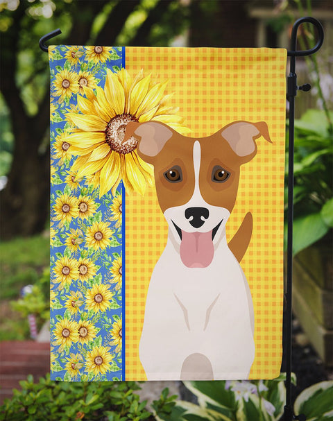 Summer Sunflowers Brown White Smooth Jack Russell Terrier Garden Flag - Freeyouthzbandz