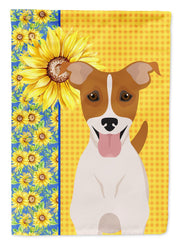 Summer Sunflowers Brown White Smooth Jack Russell Terrier Garden Flag - Freeyouthzbandz