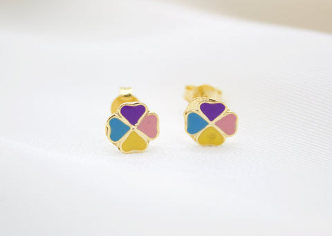 Gold Filled Enamel Clover Pendant Necklace Set & Earrings (XX15) - Freeyouthzbandz