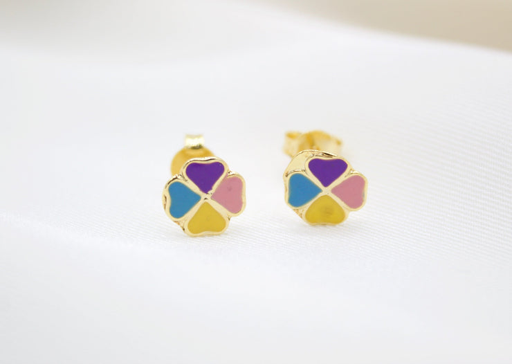 Gold Filled Enamel Clover Pendant Necklace Set & Earrings (XX15) - Freeyouthzbandz