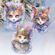 Beautiful Cats Decorative Eco Wood Ornaments Set of 3 by G. Debrekht - Christmas Decor - 8091033 - S3 - Freeyouthzbandz